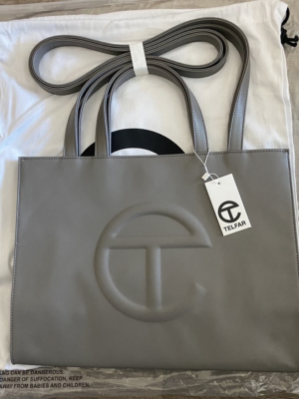 Telfar medium shopping tote travel viral TikTok purse page women’s gray